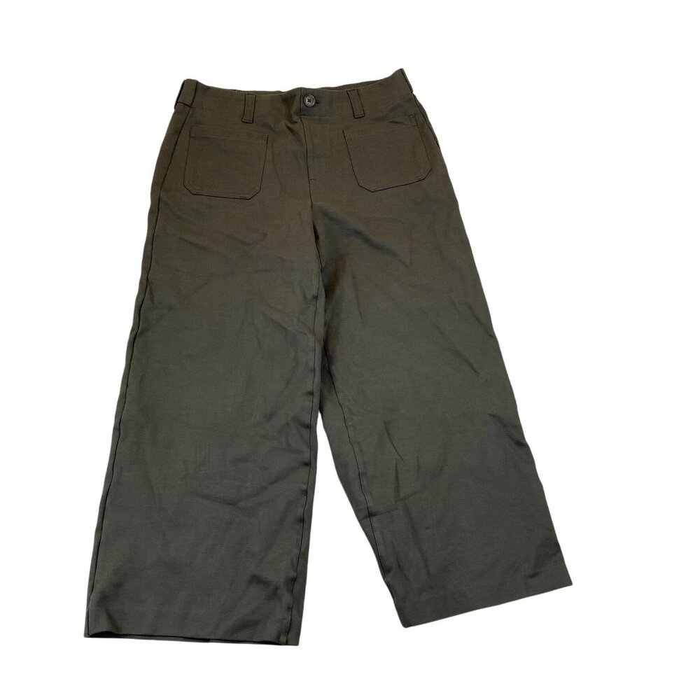 LOFT Outlet Wide-Leg Pants Womens Medium Green Trouser Flat Front Casual Y2K
